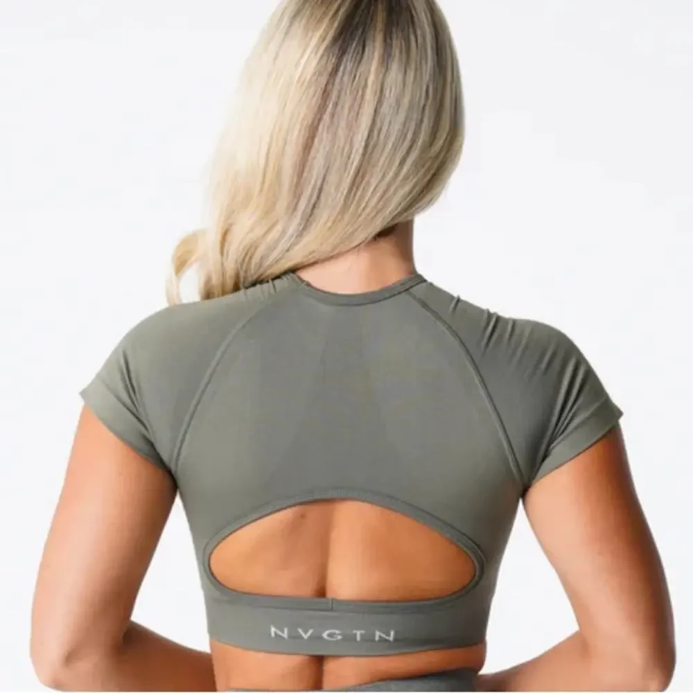 NVGTN Vortex Seamless Open Back Olive Green Top Small - Picture 3 of 5
